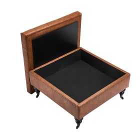 31-34 in Square Leather Ottoman with Storage Coffee Table for Living Room Brown