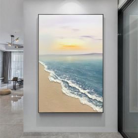 Hand painted oil painting sunrise seascape sailboat home decoration wall art canvas hanging painting (size: 50x70cm)
