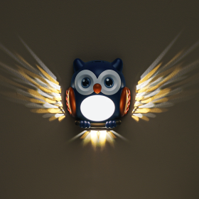 Sintronlink Owl Design + Children's Bedroom, Living Room, Fridge, Wall + LED Night Light + Motion Sensor, Wing-Opening Effect, USB Rechargeable (Color: Guardian Blue)